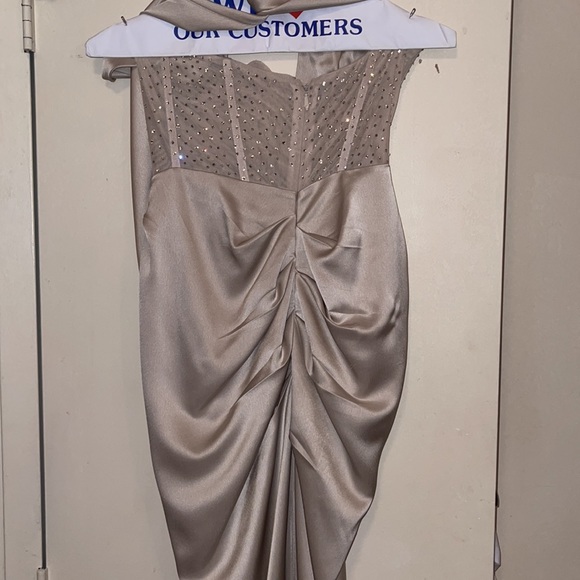 Miss Circle Champagne Crystal Corset Satin Gown - Picture 4 of 6